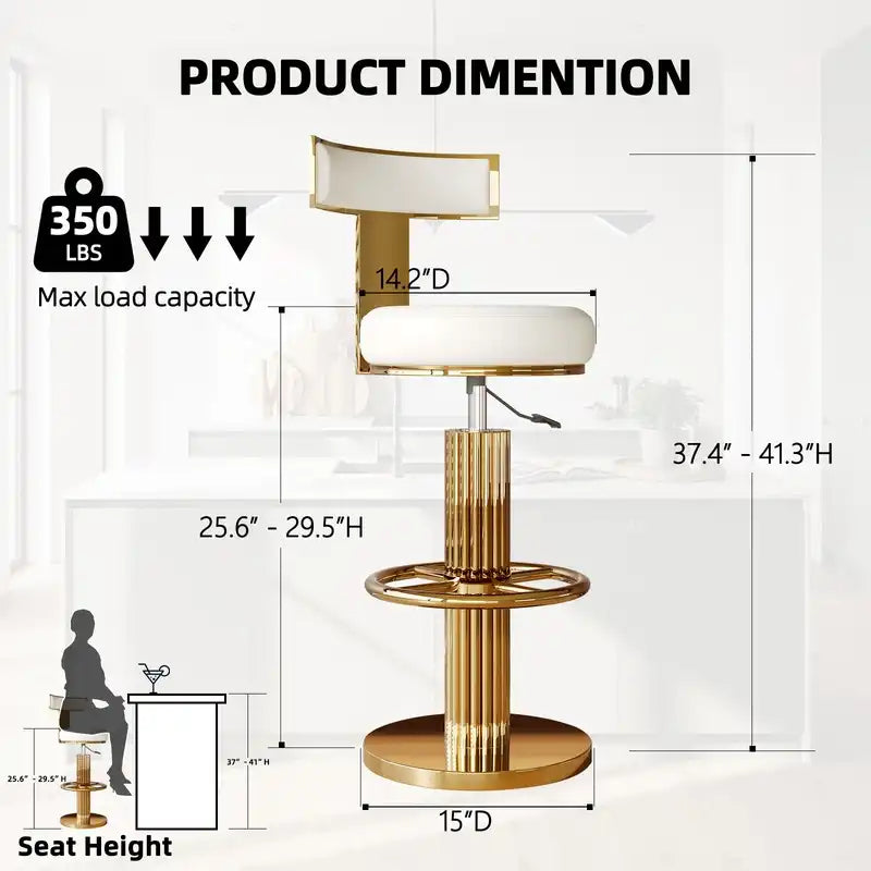 Luxury Gold Adjustable Swivel Bar Stools with White Cushion