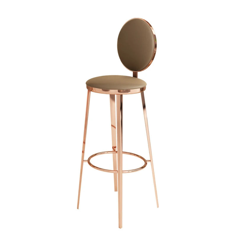 Luxury Modern Rose Stainless Steel with Leather Bar Stools in Upholstery Black