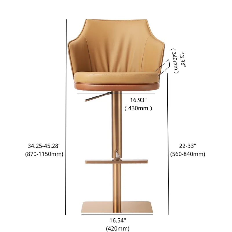 Caramel Leather Bar Stool – Adjustable Height Gold Base Dimension Drawing