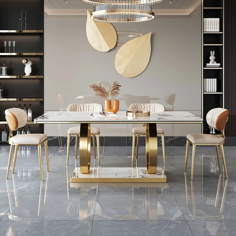 Marble Dining Table with Gold Base – Contemporary & Stylish
