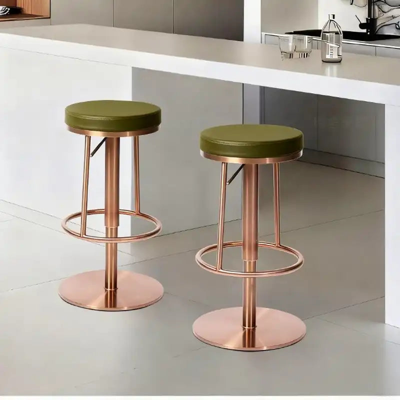Green Leather Backless Bar Stool | Modern Rose Frame Seating
