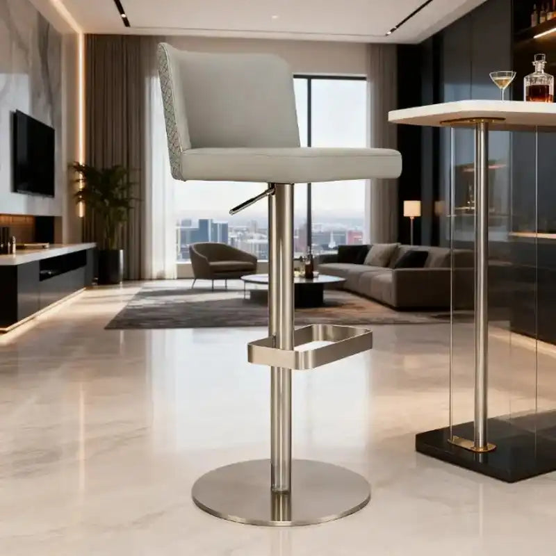Taburete de bar ajustable gris | Base de acero inoxidable