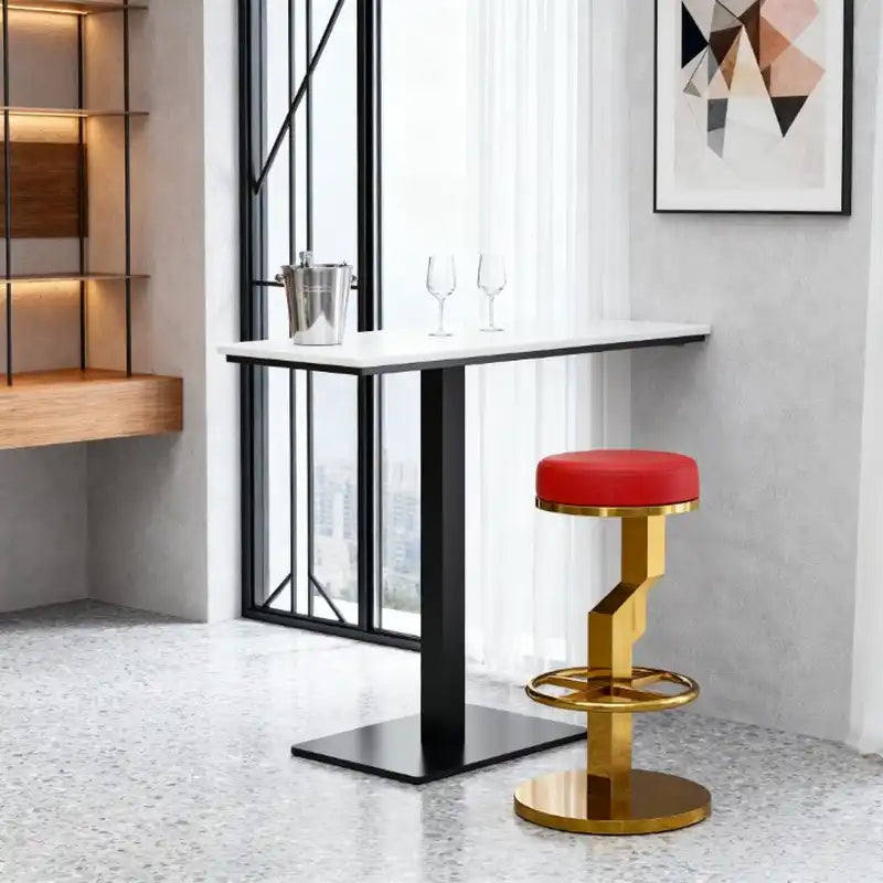 Red Faux Leather Bar Stool - Gold Base | Modern Seating
