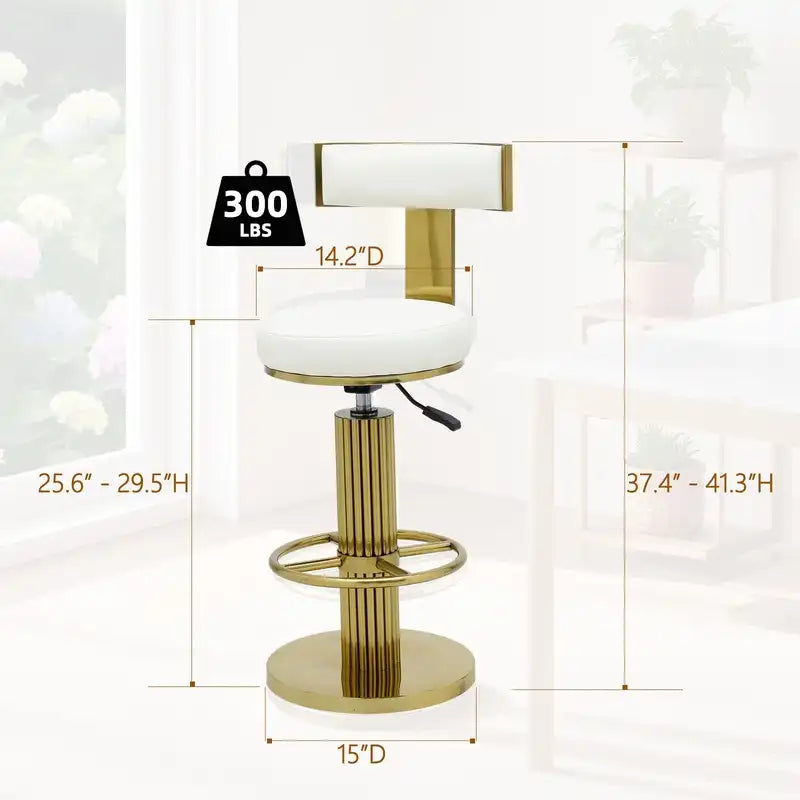 Luxury Gold Adjustable Swivel Bar Stools with White Cushion