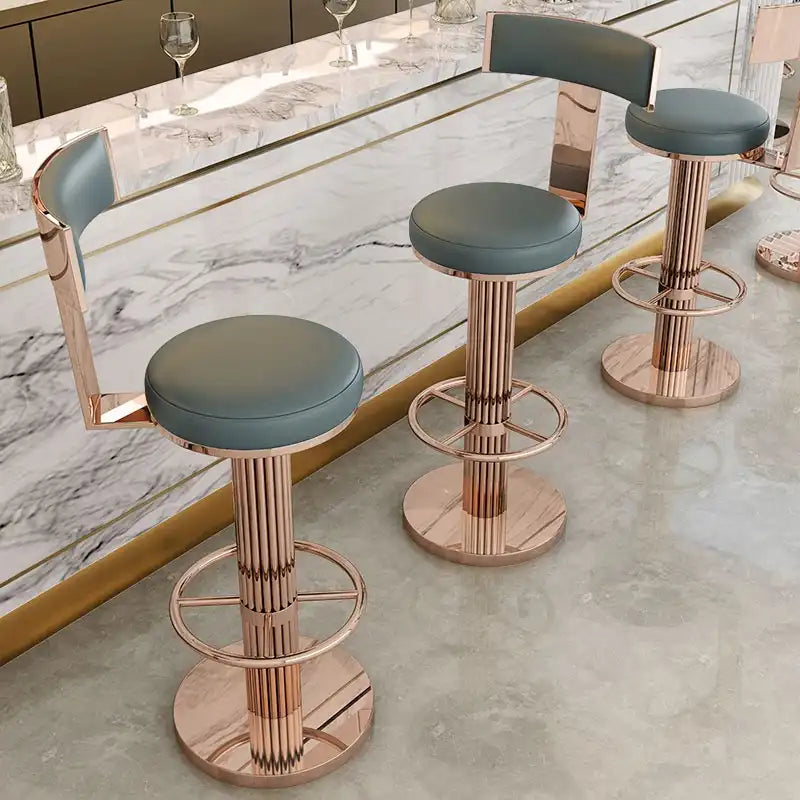 Luxury Gold & mint green Adjustable Bar Stool with Swivel & Footrest