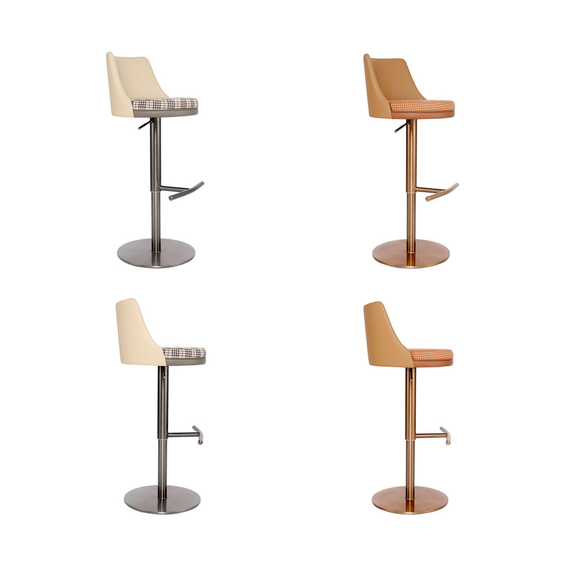 Modern Adjustable Bar Stool with Brushed Steel Base and Two-Tone Upholstery
