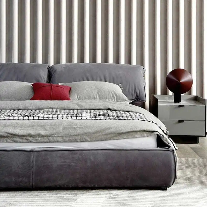 Cozy Gray Platform Bed | Modern Plush Headboard
