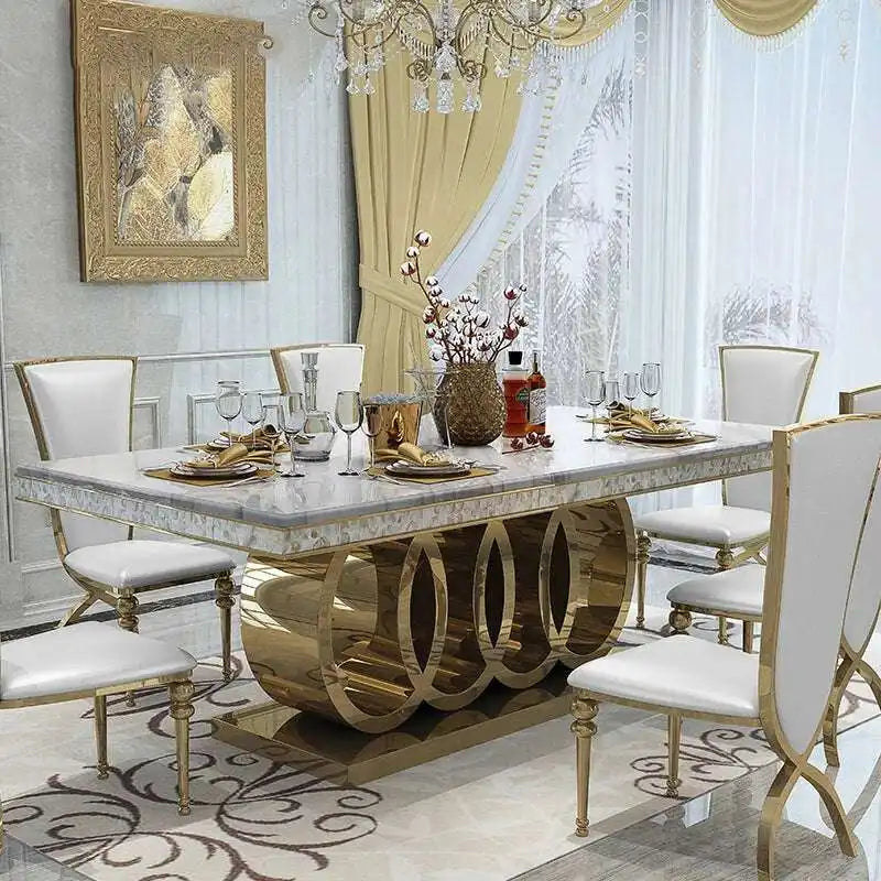 Marble Dining Table | Gold Base - Modern Luxe Design (Sizes)