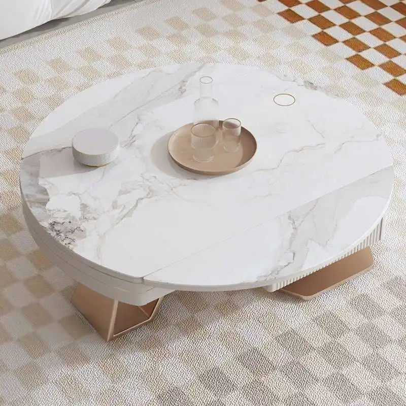 Marble Coffee Table w/Rose Gold & Storage | Elegant Design