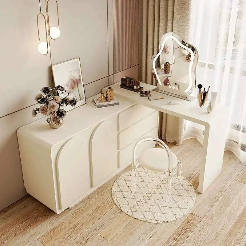 FUNROLUX Modern Champagne Dresser Vanity Set Extendable Desk Vanity Combo Chair & Light