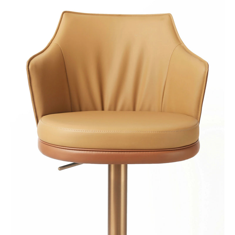 Adjustable Caramel Leather Bar Stool – Gold Base