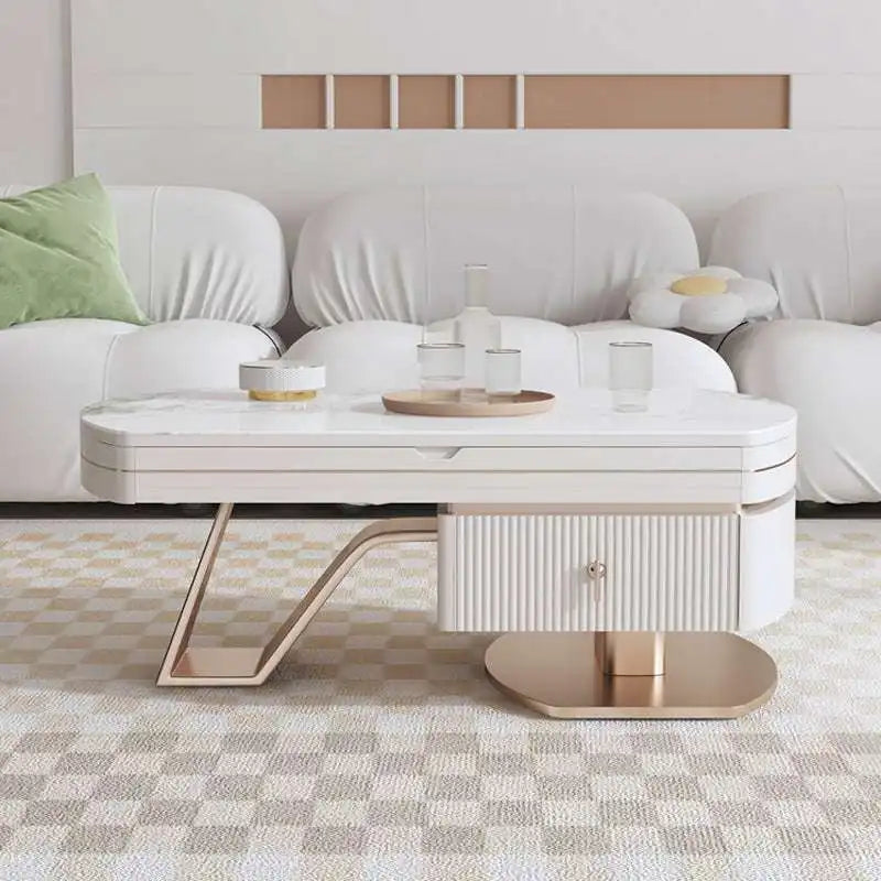Marble Coffee Table w/Rose Gold & Storage | Elegant Design
