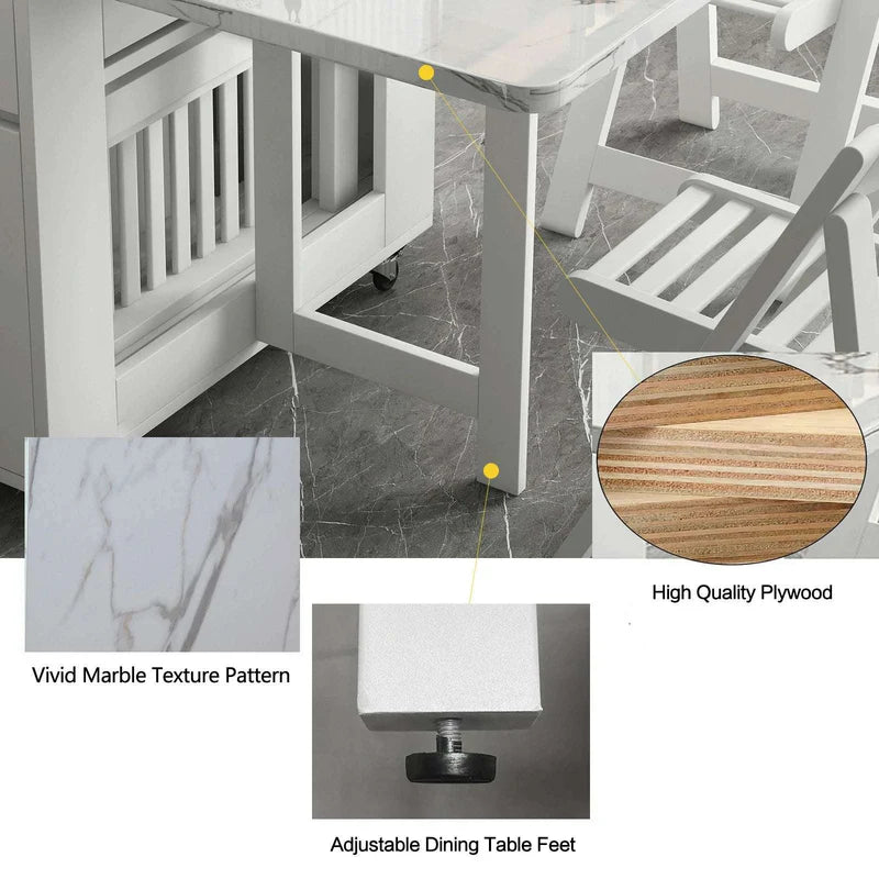 Grey Folding Dining Table w/ Storage | Extendable Space Saver