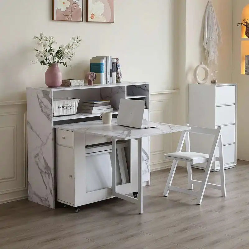 Marble Buffet Cabinet with Folding Dining Table
