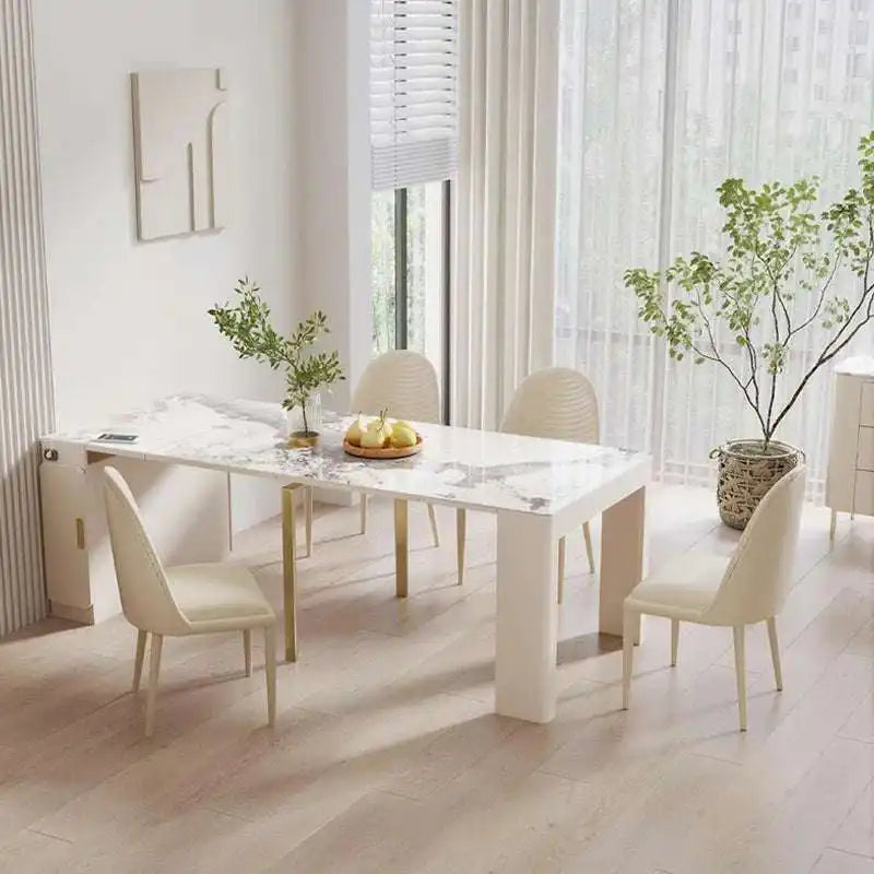 Extendable Faux Marble Dining Table Set | Space Saver