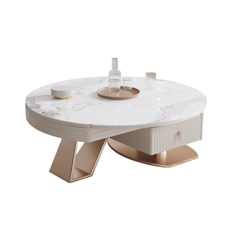 Marble Coffee Table w/Rose Gold & Storage | Elegant Design