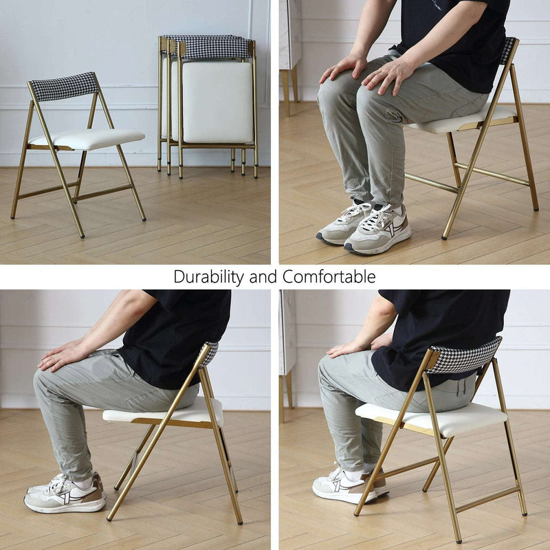 Gold Folding Dining Chairs - Set of 2, Padded Seat