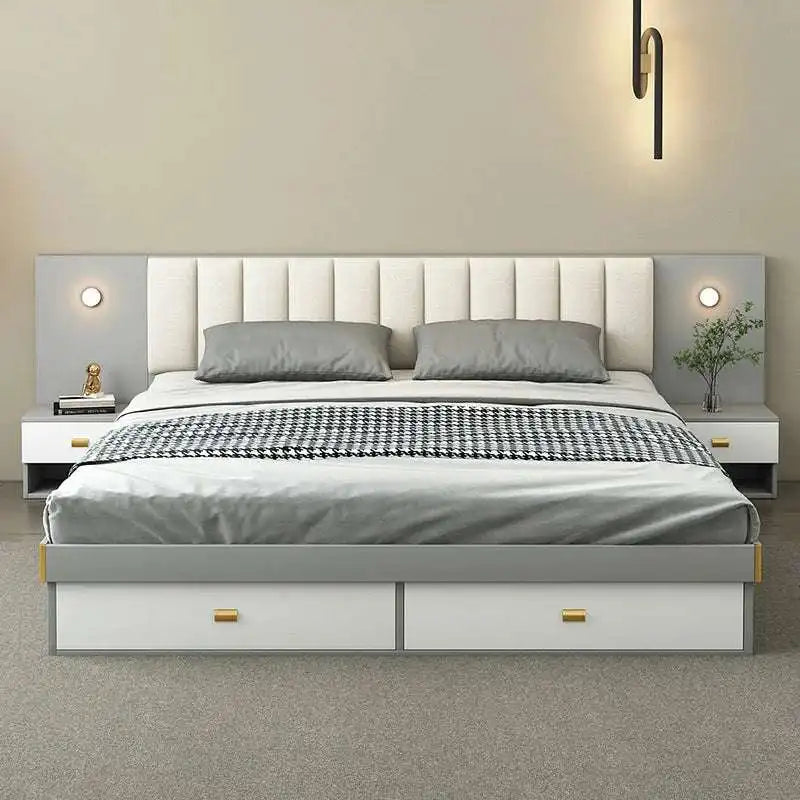 Cream Headboard Storage Bed - Platform Bed with Storage