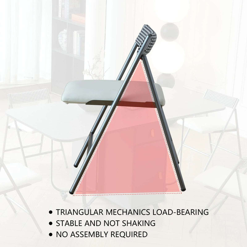 Grey Padded Folding Dining Chairs - Set of 2, Compact Seating