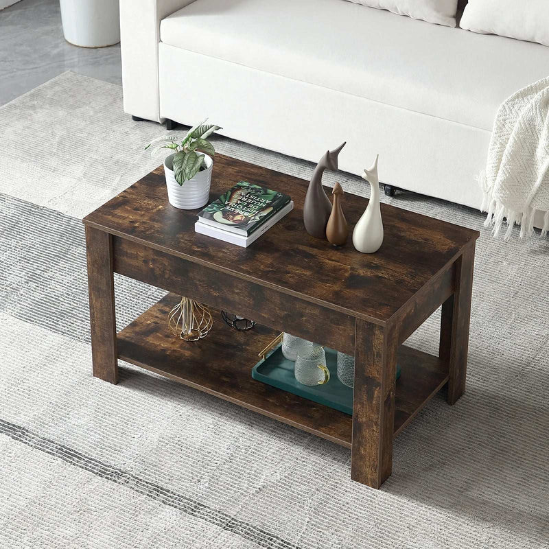 Lift Top Coffee Table with Hidden Compartments and Storage Shelves, Adjustable Wood Lift Tabletop Center Table Coffee Tables for Living Room Reception Room Office (Brown)