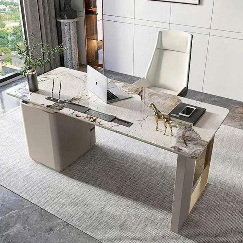 Modern Marble Executive Desk with Storage | 3 Sizes