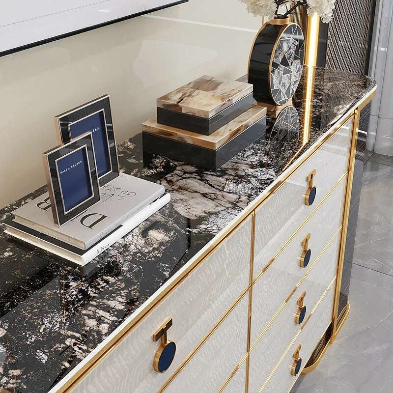 Modern Luxury Sideboard with Gold Accents, Stylish Storage Cabinet for Dining Room