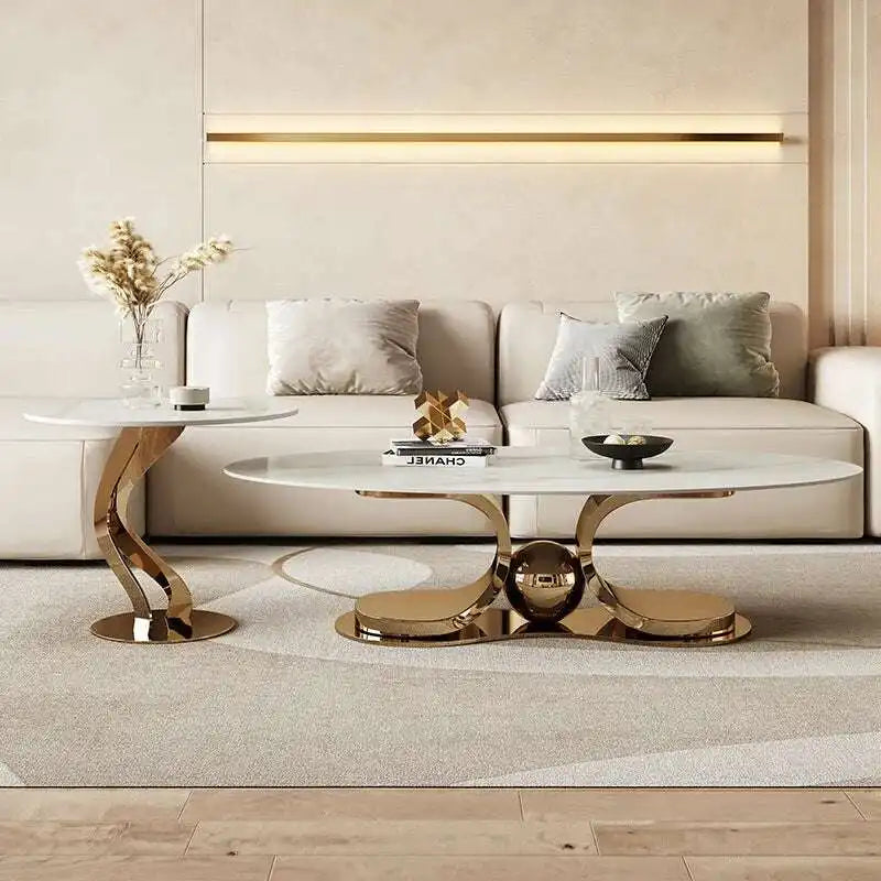 White Stone Nesting Coffee Tables | Gold Base | Modern Design