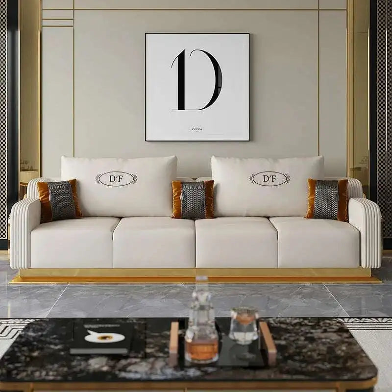 FUNROLUX Luxury Gold Trim Cream Sofa - Elegant Comfort