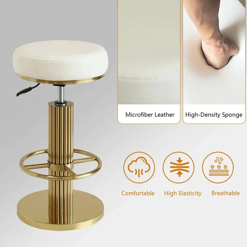 Gold Bar Stool - Adjustable Height & White Leather