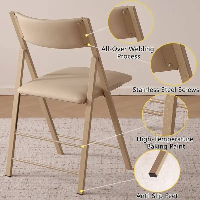 Folding Chairs with Cushion 2 Pack - Heavy Duty Steel Frame Foldable Dining Chairs, Waterproof Leather Indoor Outdoor Padded Chairs for Home, Conference Rooms,Weddings, Events (Wood)