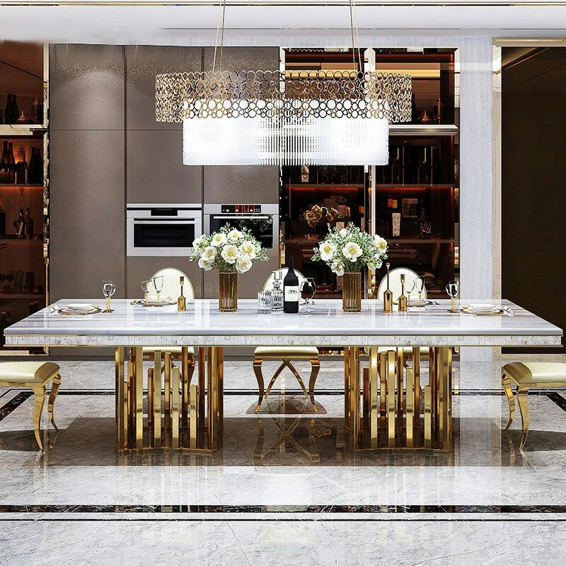 Marble Dining Table with Gold Stainless Steel Base