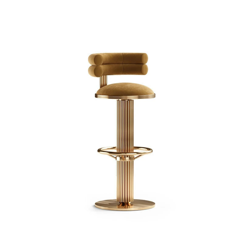 Luxury Gold Stainless Steel Bar Stool with Velvet Upholstery and Backrest