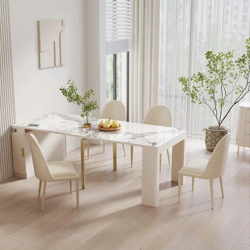 Extendable Marble Dining Table Set – Modern & Space-Saving