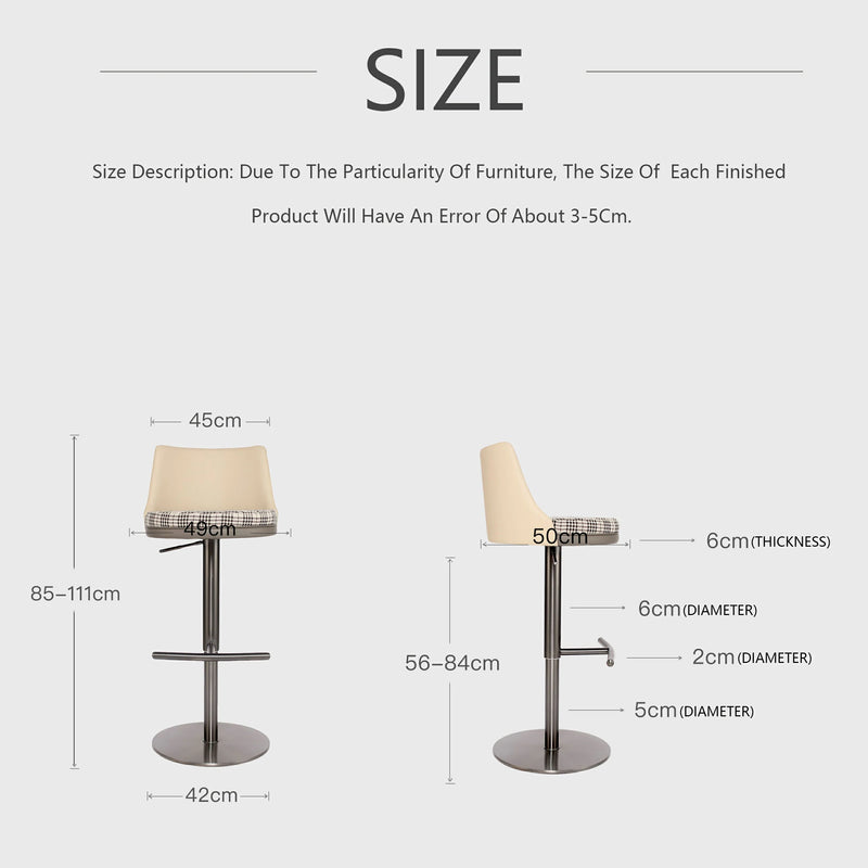 Modern Adjustable Bar Stool with Brushed Steel Base and Two-Tone Upholstery