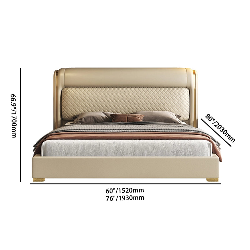 Beige Quilted Headboard Bed - Upholstered Frame