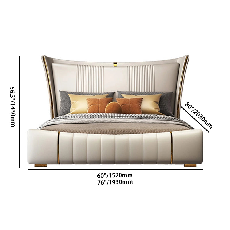 Luxury Wingback Bed - Gold & Cream Faux Leather Design