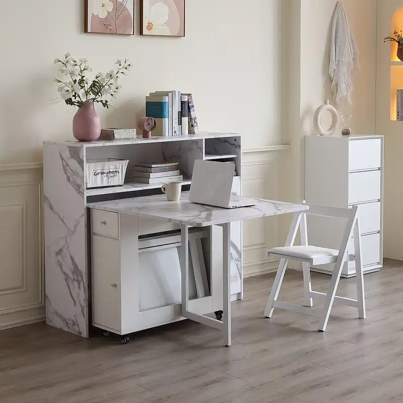 Buffet Cabinet with Storage, Sideboard for Storing Folding Table, Kitchen Storage Cabinet with Shelves, Modern Console Table for Dining Room, Living Room, Entrance (White)