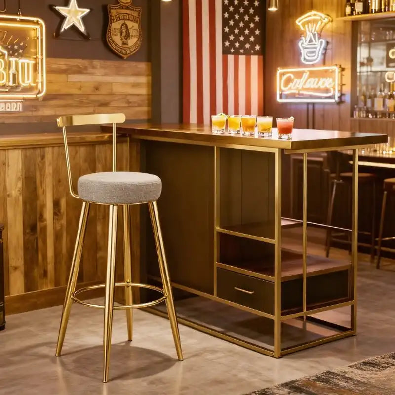 Gold Bar Stool with Linen Cushion | Modern Design