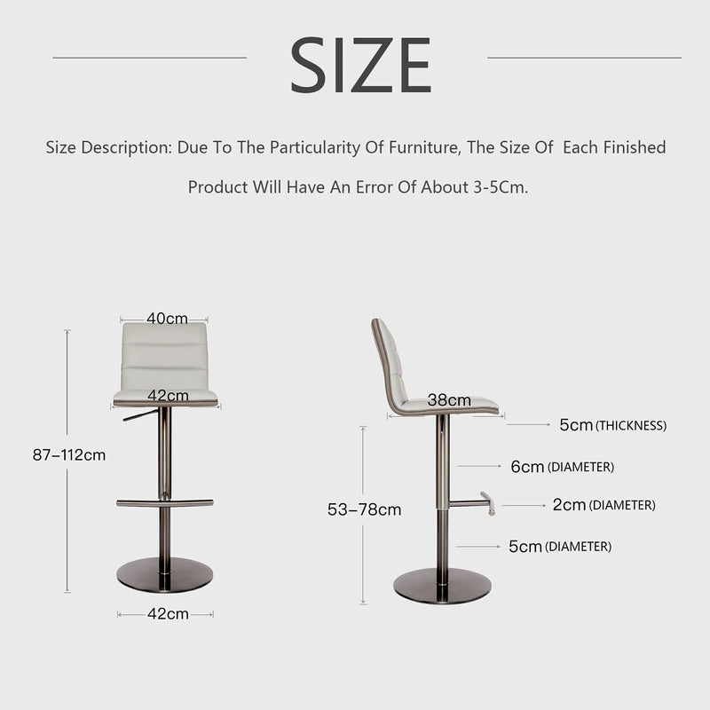 Modern Titanium Gray Adjustable Bar Stool with Brushed Stainless Steel Base