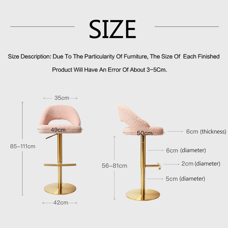 Luxury Stainless Steel Bar Stool with Pink Bouclé Seat – Adjustable Height & Gold Finish