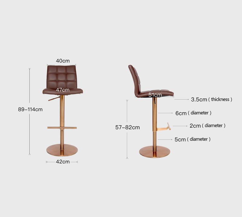 Modern Adjustable Height Counter Height Bar Stools with Polished Gold Stainless Steel Legs and Comfortable Cushion