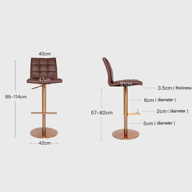 Modern Adjustable Height Counter Height Bar Stools with Polished Gold Stainless Steel Legs and Comfortable Cushion