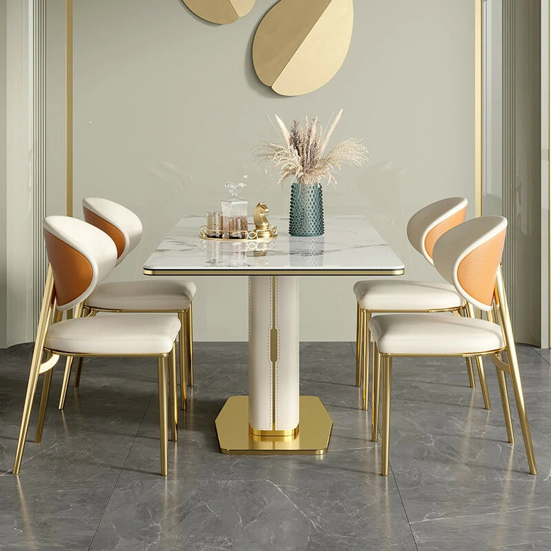 Glamorous Modern Dining Table Set with Gold Accents