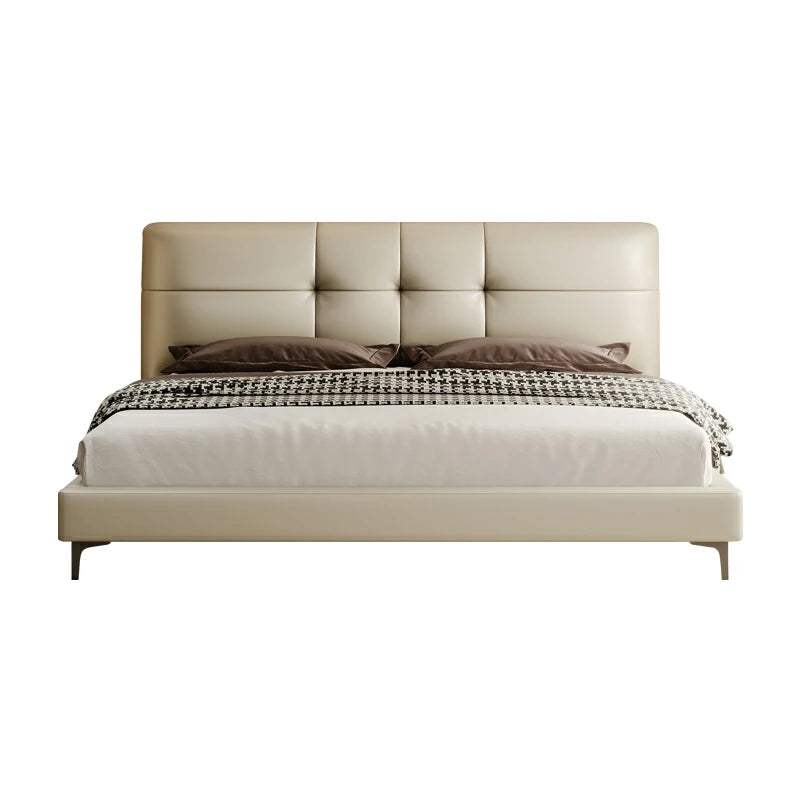 Modern Faux Leather Bed with Tufted Headrest