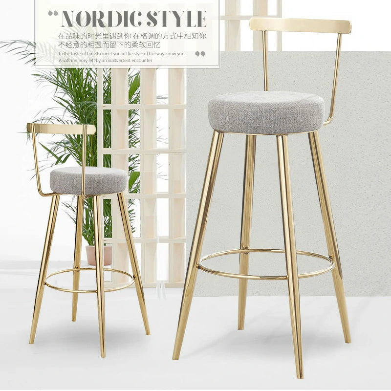 Modern Gold Stainless Steel Bar Stool with Premium Linen Seat