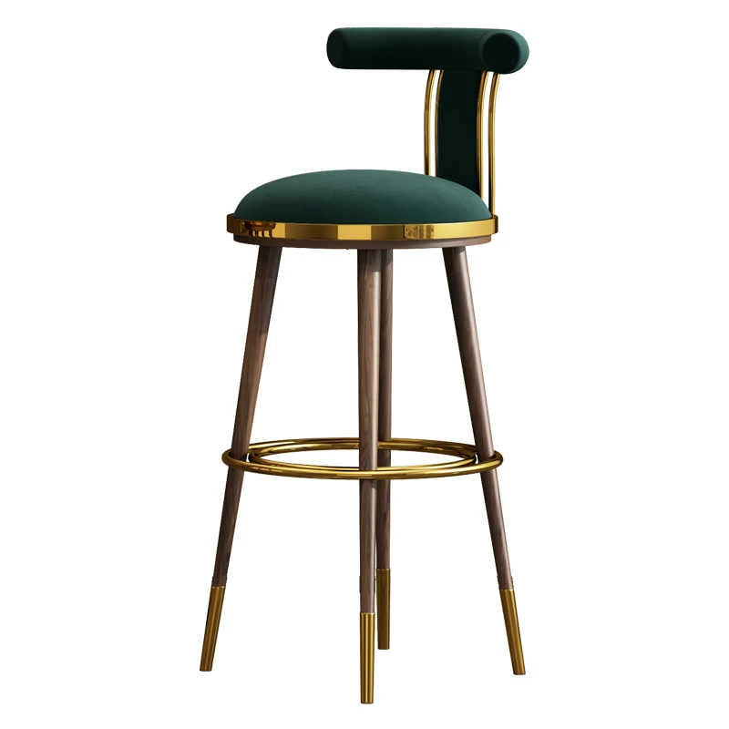 Luxury Modern Bar Stools – Green Velvet with Gold Accents & Walnut Legs