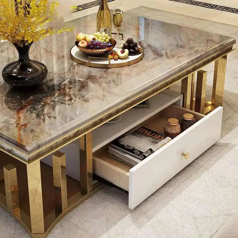 Gold Marble Coffee Table with Storage | Modern Glam
