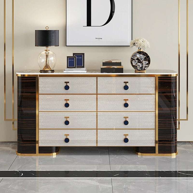 Modern Luxury Sideboard with Gold Accents, Stylish Storage Cabinet for Dining Room