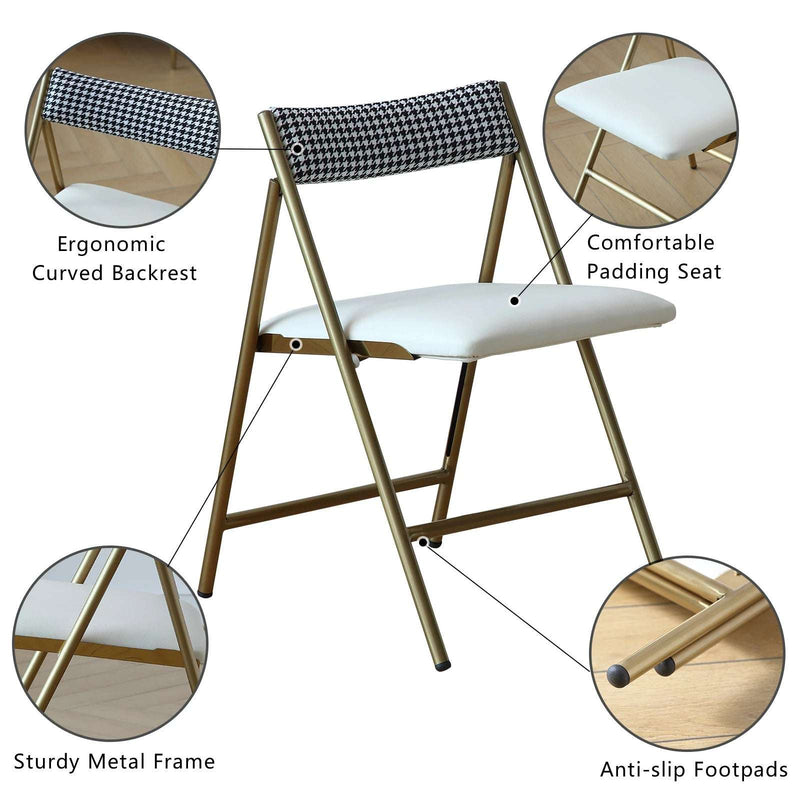 Gold Folding Dining Chairs - Set of 2, Padded Seat