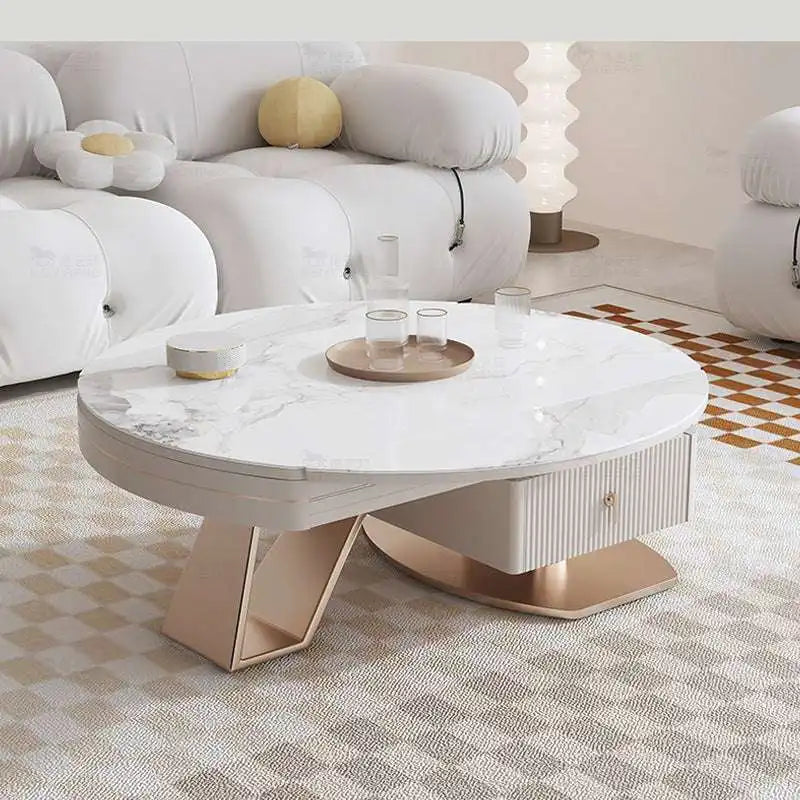 Marble Coffee Table w/Rose Gold & Storage | Elegant Design
